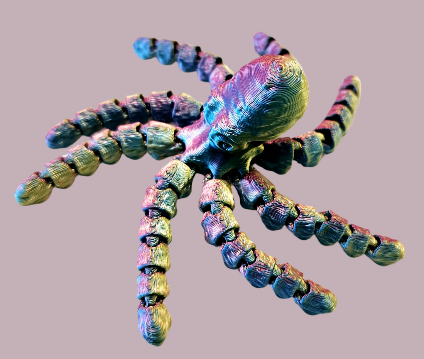 3D Printed Flexi Octopus Juvenile: Metallic Tricolor (red/blue/gold)