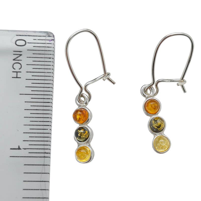 Multi Color Amber Sterling Silver Earrings On Hooks