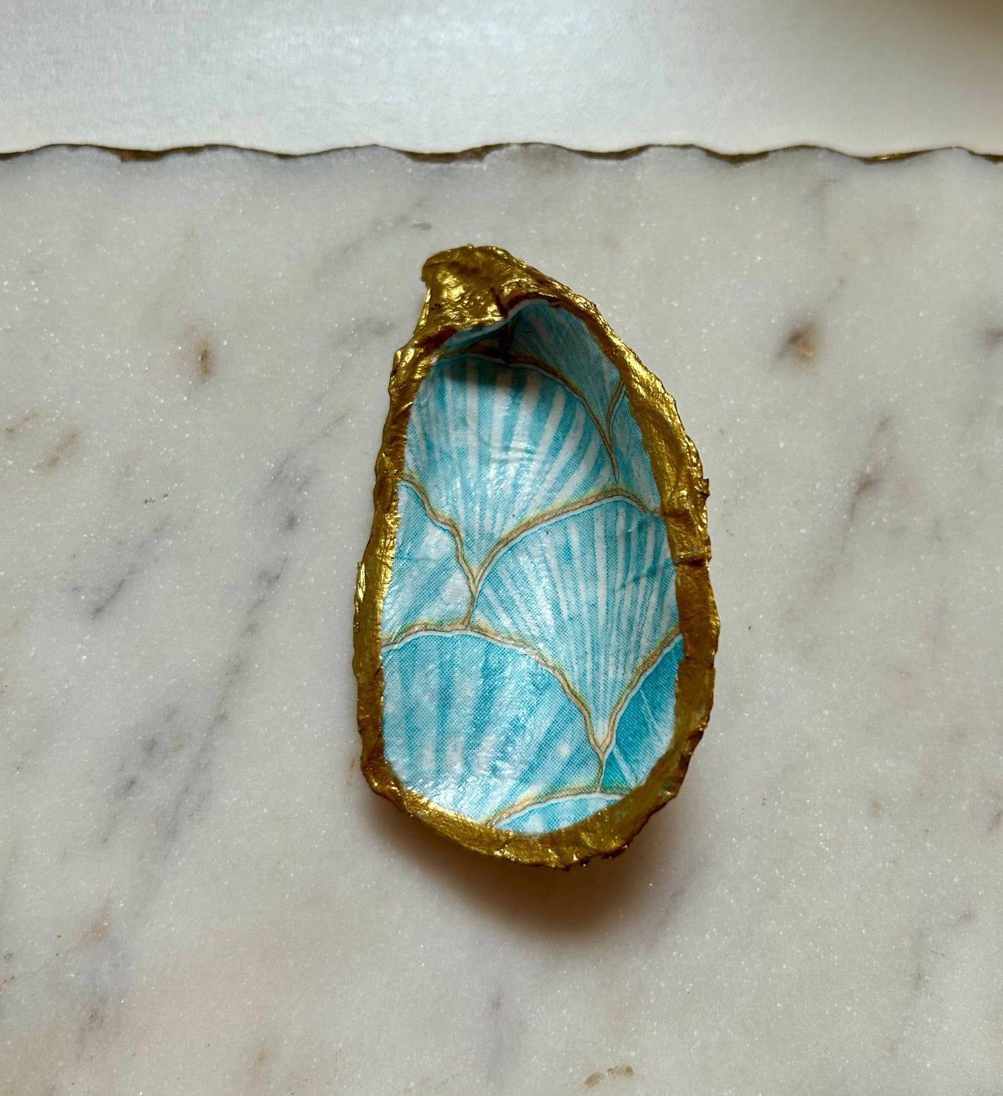 Mermaid Blue Oyster Shell Jewelry Dish: Large