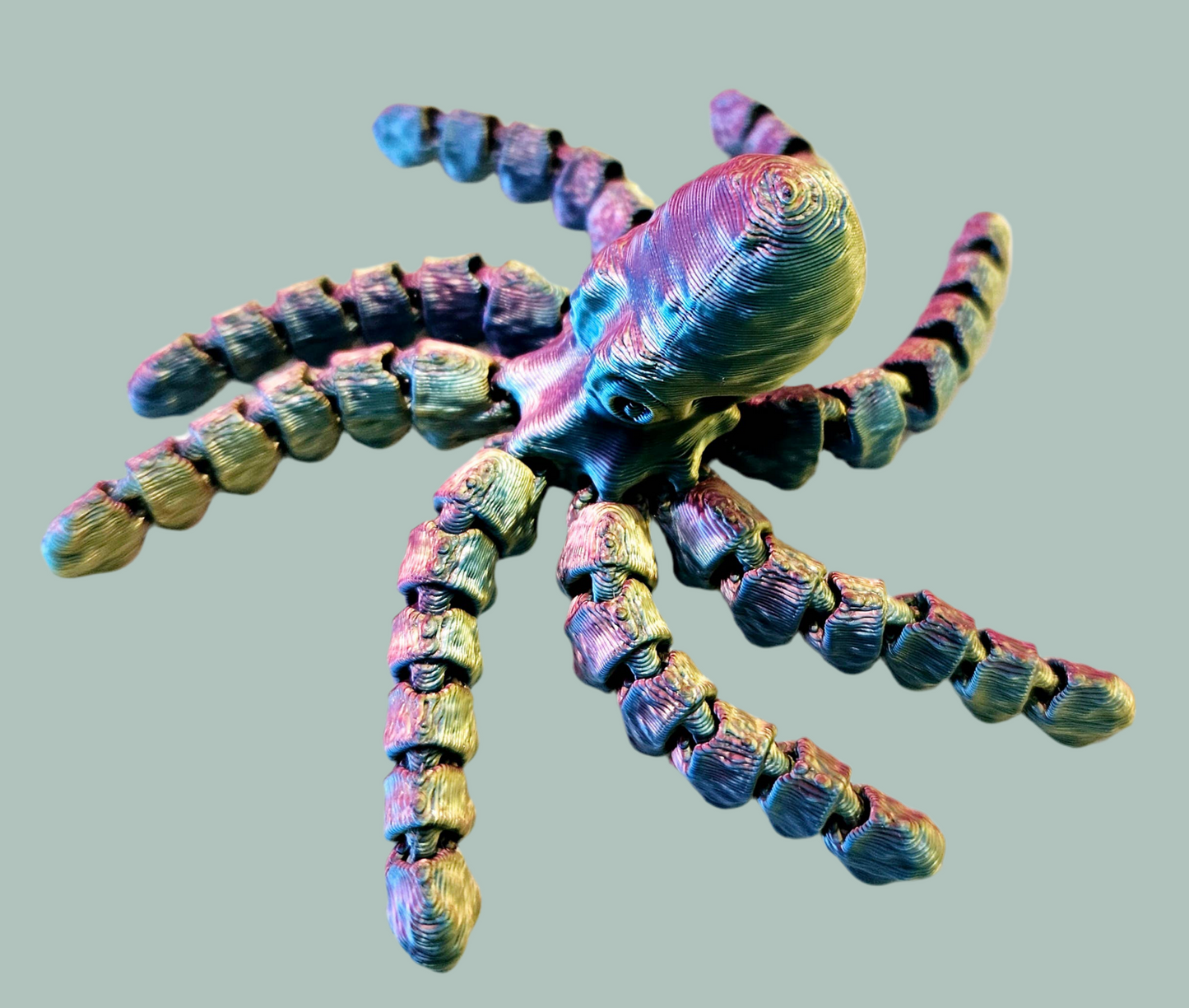 3D Printed Flexi Octopus Juvenile: Metallic Tricolor (red/blue/gold)