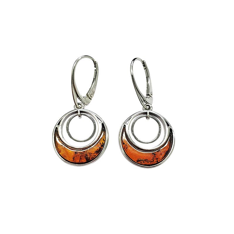 Moon Cognac Amber Sterling Silver Earrings On Hooks