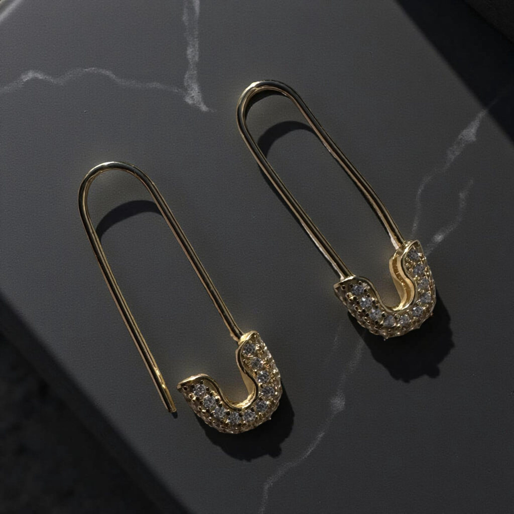 Golden Safety Spark – Pavé Vermeil Earrings