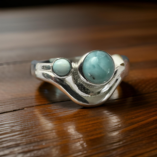 Sea & Sky – Sterling Silver Larimar Duo Ring (Size 8)