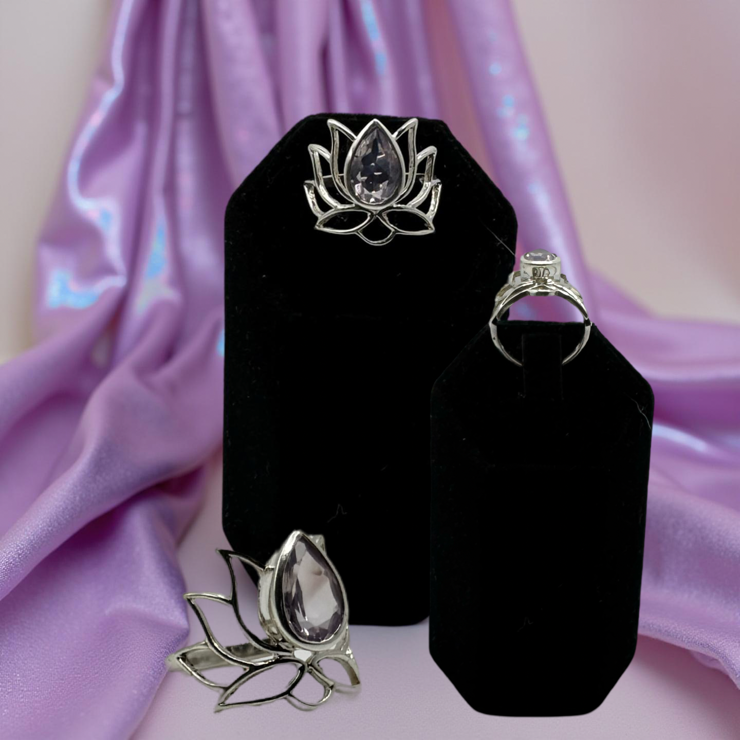 Lavender Quartz Lotus Ring (Rare) - Sterling Silver