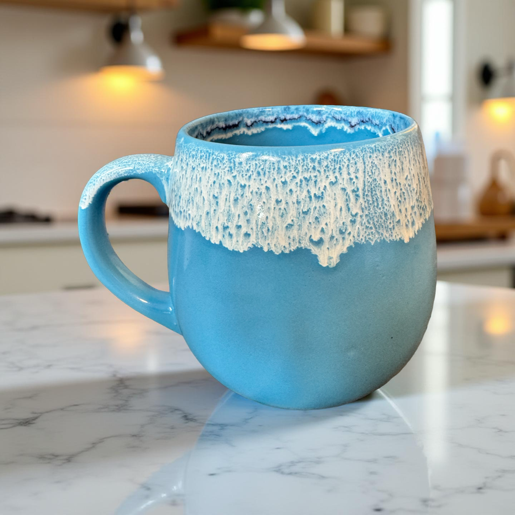 18 oz. Drip Glaze Blue Santa Barbara Mug-Ocean Wave Design