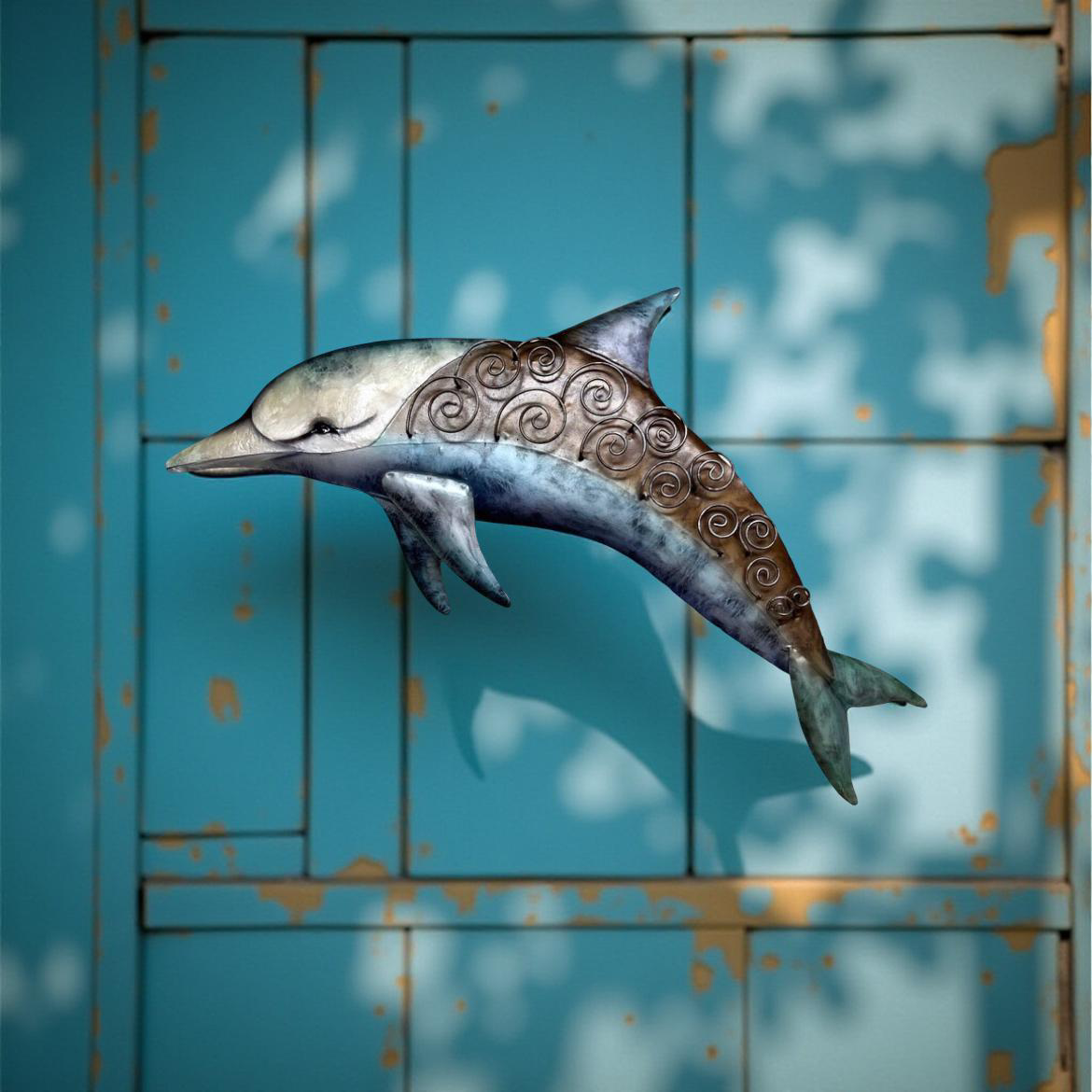 Tidal Spirit Dolphin – Ocean-Energy Wall Art
Galvanized Metal & Capiz Shell Wall Plaque