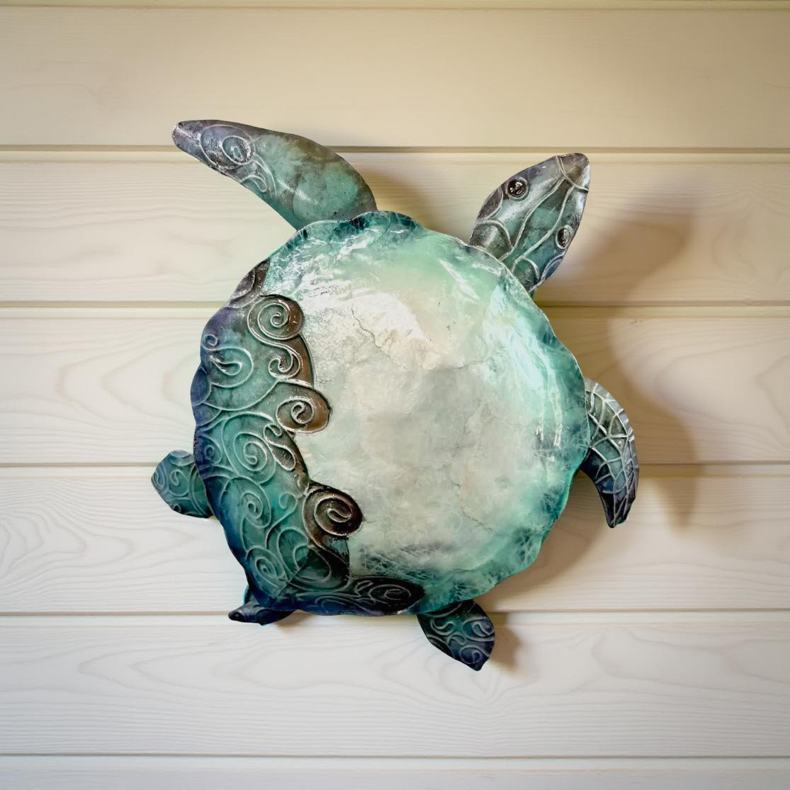 Capiz Shell & Metal Sea Turtle Wall Art