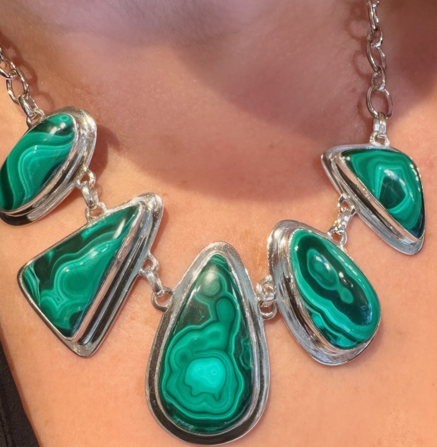 Stunning Malachite and Sterling Silver Statement Necklace