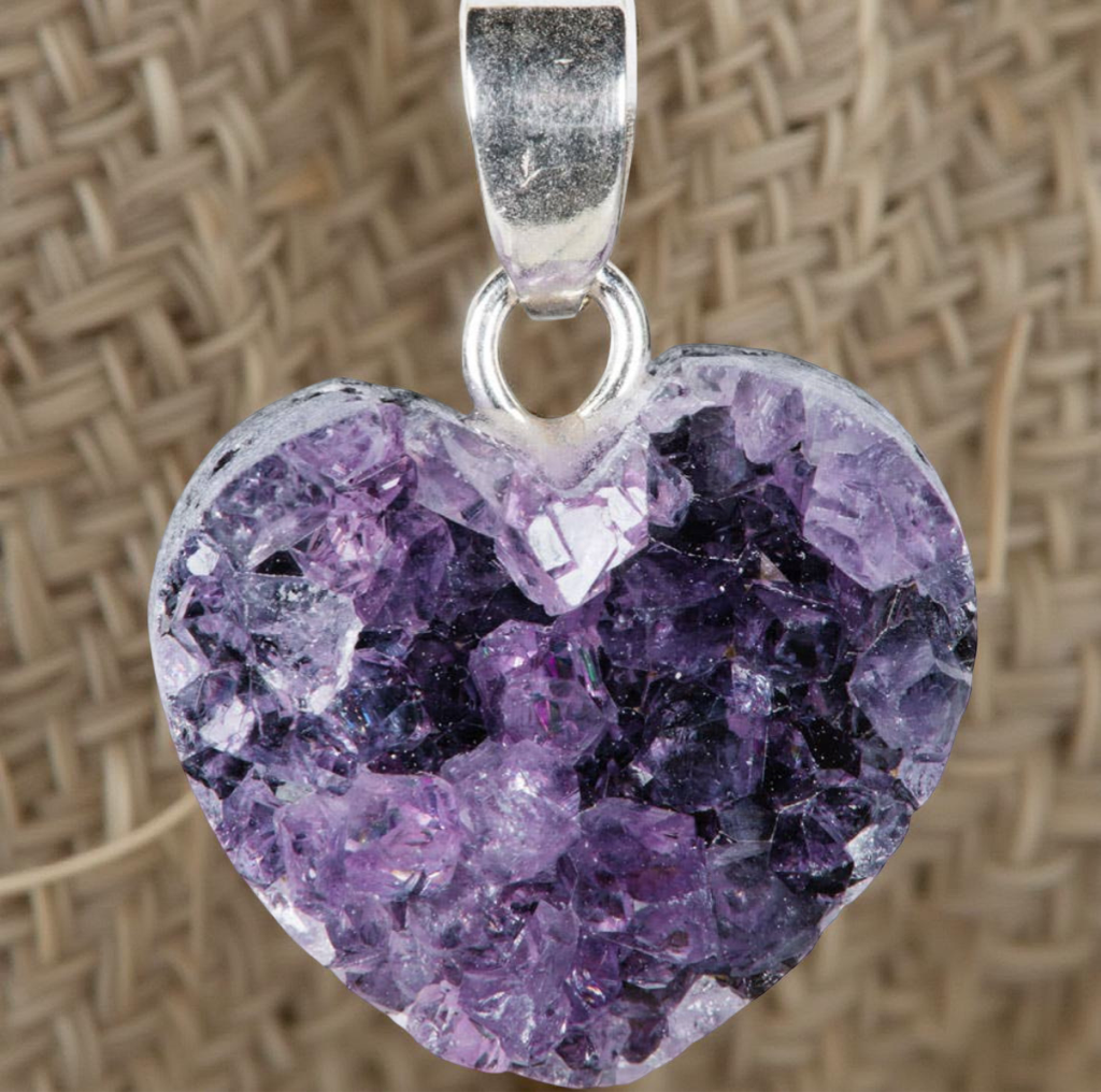 SMALL AMETHYST DRUZY HEART PENDANT WITH STERLING SILVER