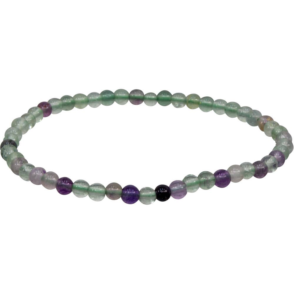 Elastic Bracelet 4mm Round Beads - Rainbow Fluorite (Each)