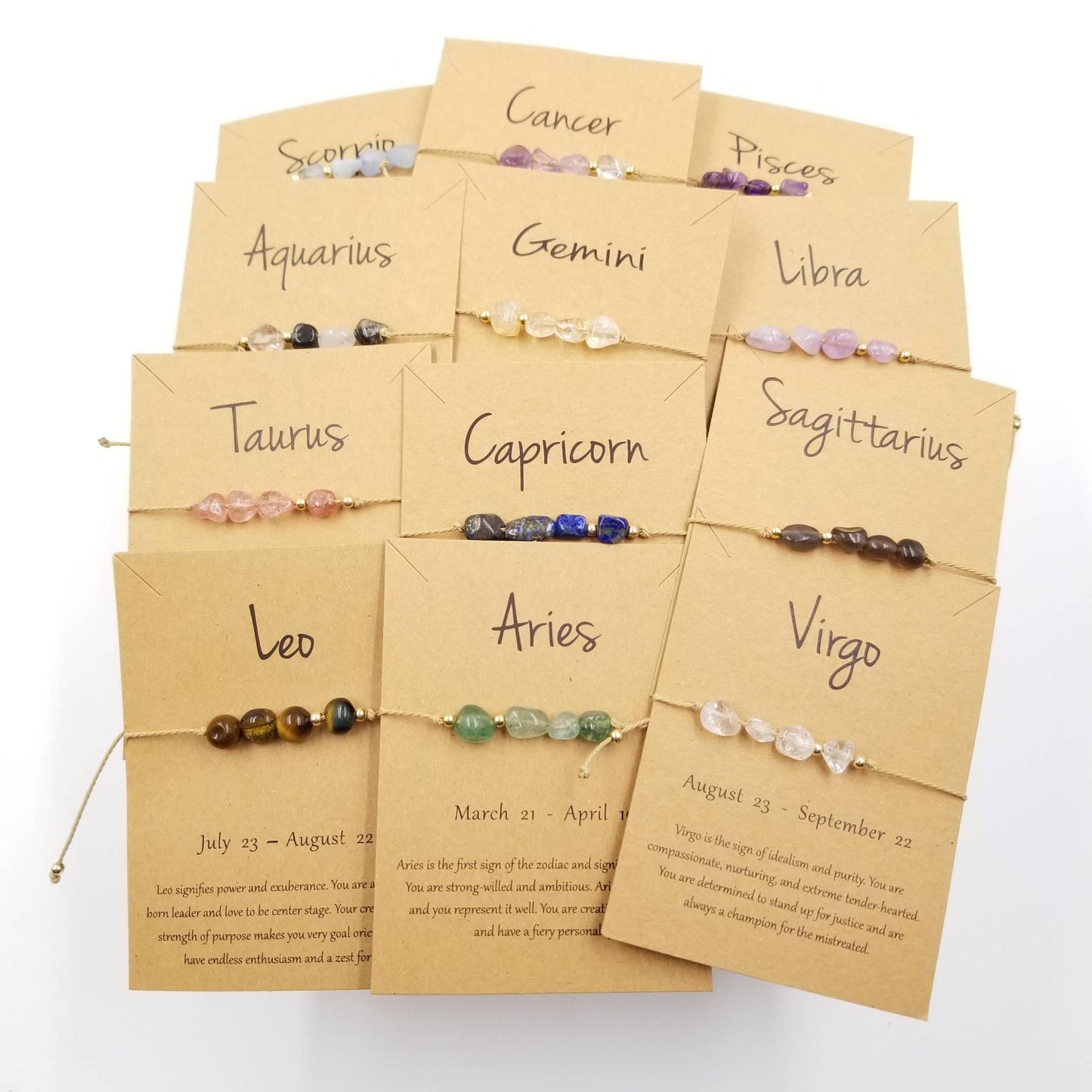 Natural Stone Handwoven Constellation Bracelet with Card: Taurus
