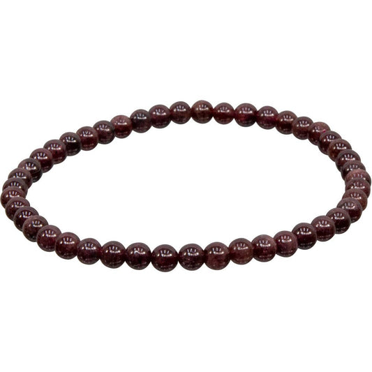 Elastic Bracelet 4mm Round Beads - Garnet