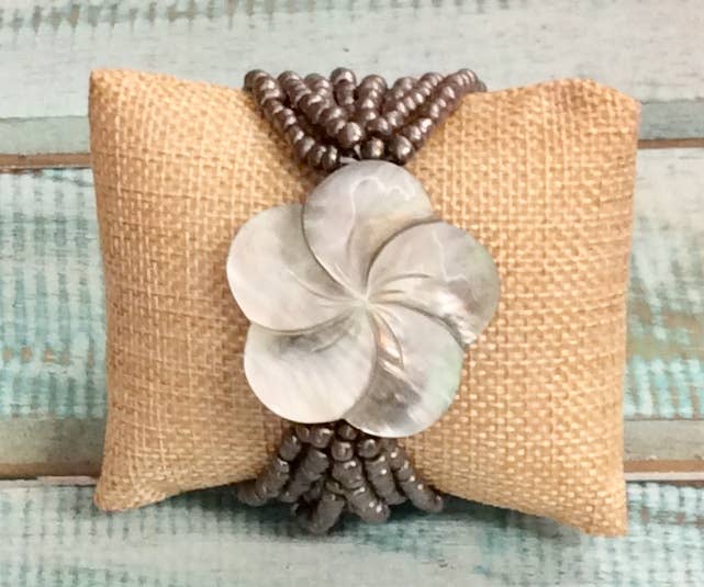 Plumeria Stretch Bracelet - Silver