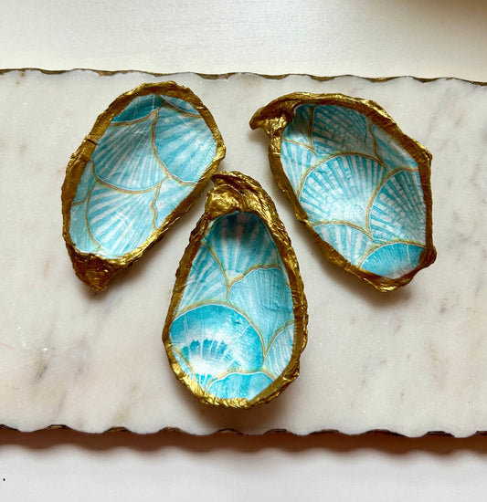 Mermaid Blue Oyster Shell Jewelry Dish: Large