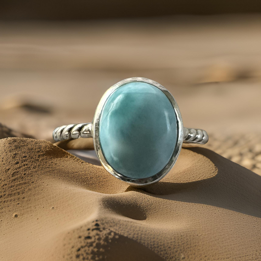 Sterling Silver Twisted Band Larimar Ring Sz 8