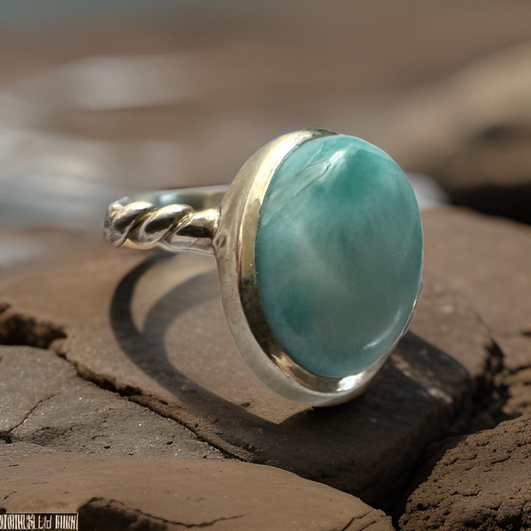 Sterling Silver Twisted Band Larimar Ring Sz 8