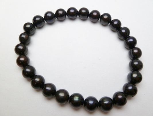 7-8mm Blue Genuine Round Fresh Water Pearl Stretchy Bracelet