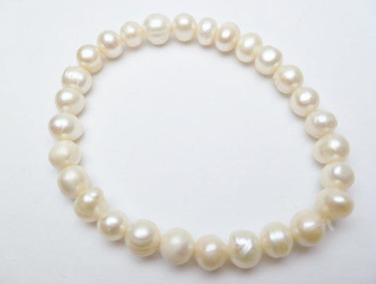 7-8mm White Genuine Round Fresh Water Pearl Stretchy Bracelet