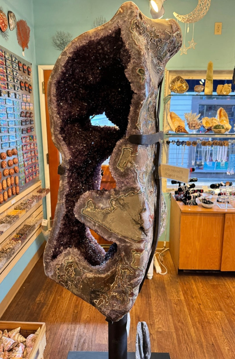 6-Foot Uruguayan Amethyst Geode on Swiveling Stand – A Majestic Statement Piece