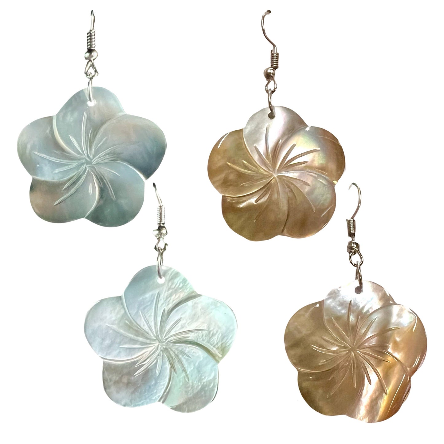 Plumeria Mother-of-Pearl Earrings - 2 colors: Yellow Gold